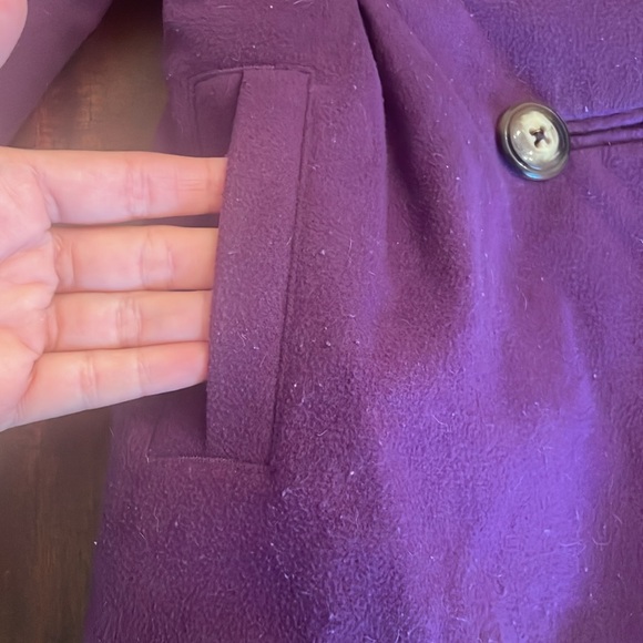 Girl's Purple Pea Coat with attached hoodie; Size 7/8; fully lined;front pockets - Picture 4 of 5